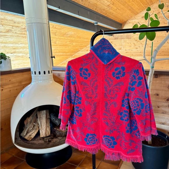 Vintage Terry Cloth Floral Patterned Jacket - Red and Blue - Picture 2 of 5